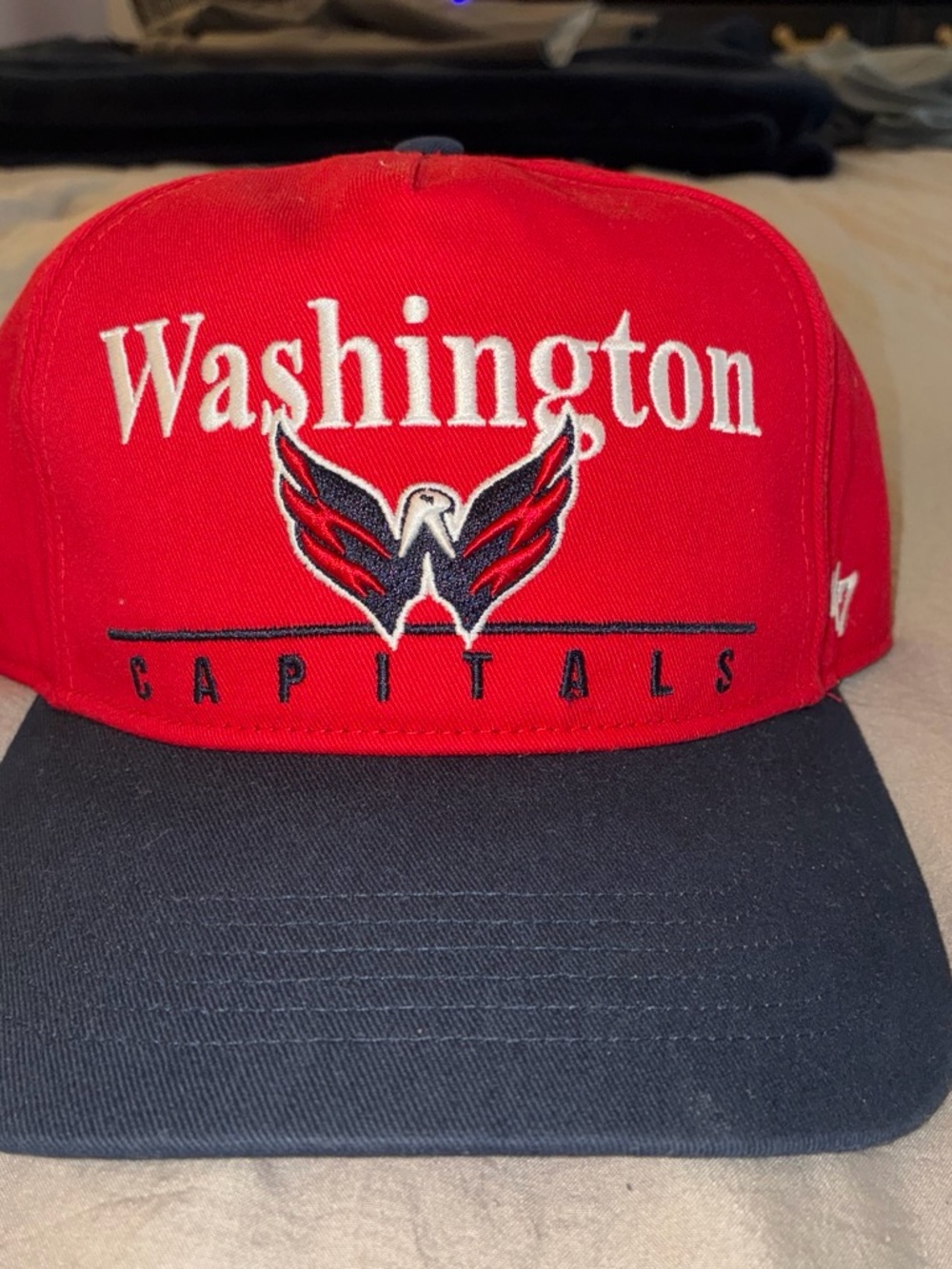 Washington Capitals Red and Navy Team Logo Snapback Hat by '47